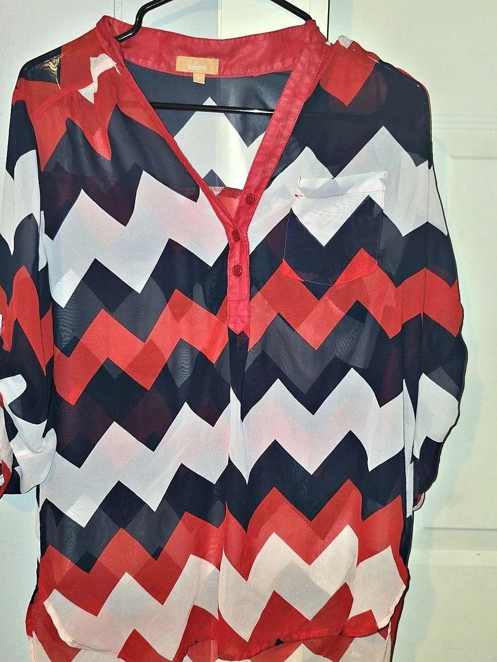 Takara Geometric Blouse in Red & Black Size Medium